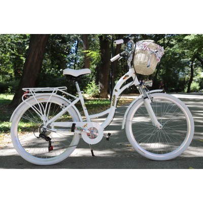 Dámsky retro bicykel 26" Lavida Mahbike 7-prevodový hliníkový  rám 17" Biela, biele kolesá